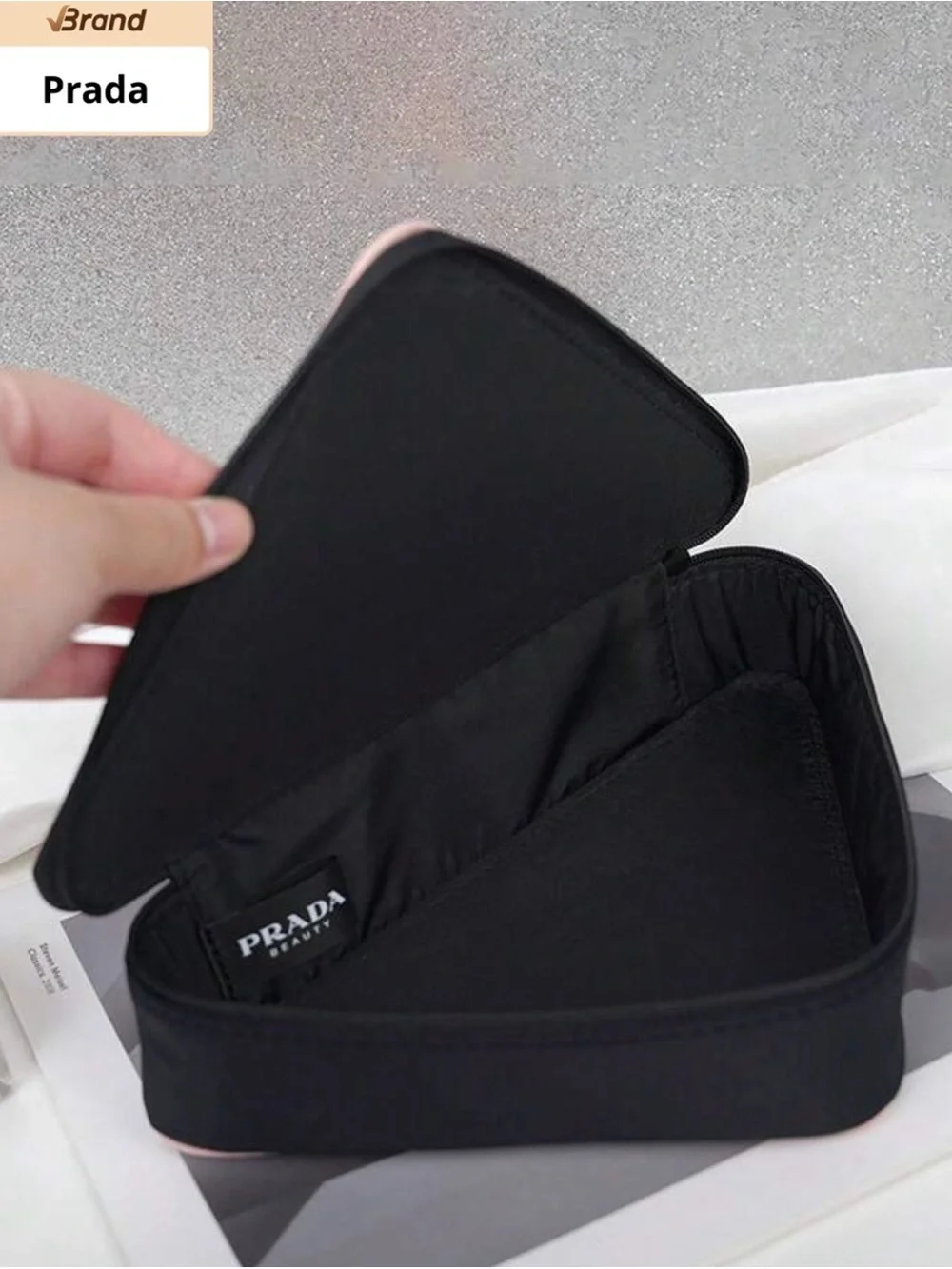 Prada Light Pink Triangular Cosmetic Bag